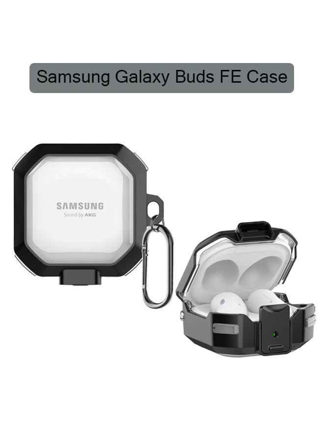 Carrying Case For Samsung Galaxy Buds FE Case,Shockproof Dustproof Housing Washable Protector Cover with Hook Carabiner (For Galaxy Buds 2 Pro/Buds 2/Buds Pro/Buds Live) Black/Clear - Image 1