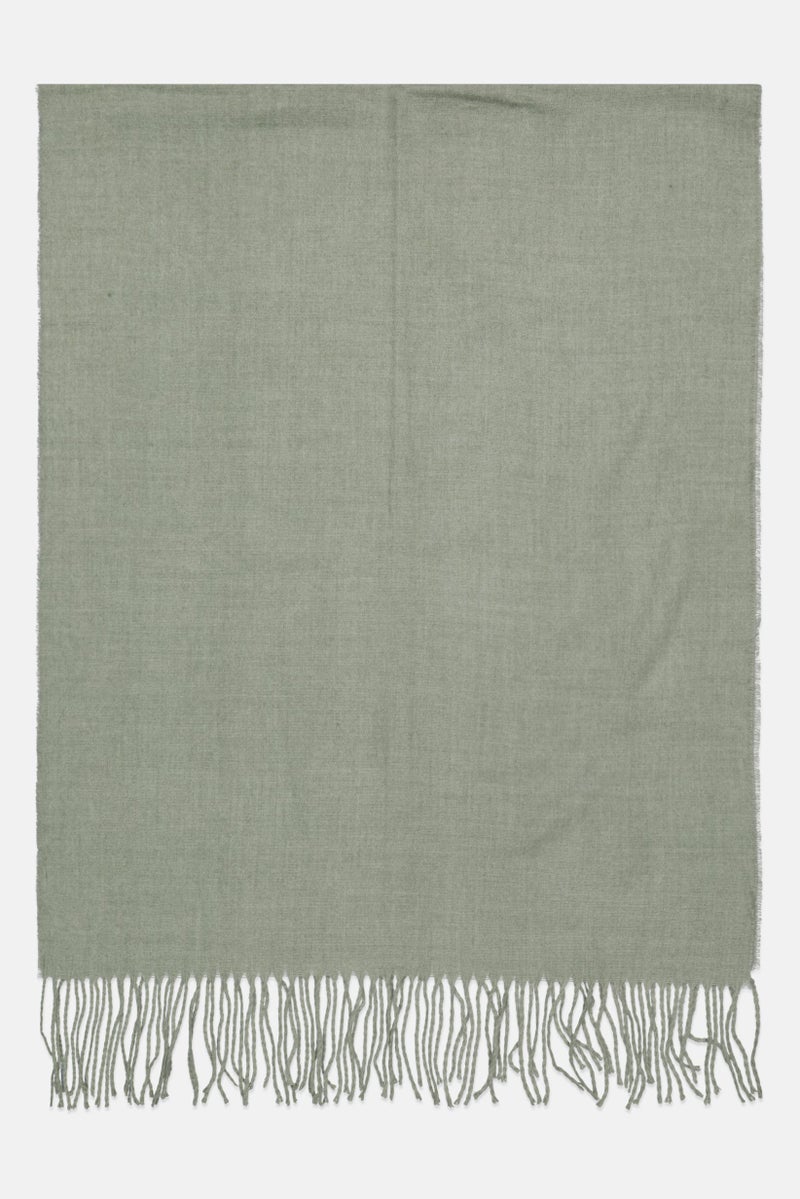 Tchibo Women Woven Fringes Scarf 73 x 208 cm, Sage Green  - Image 2