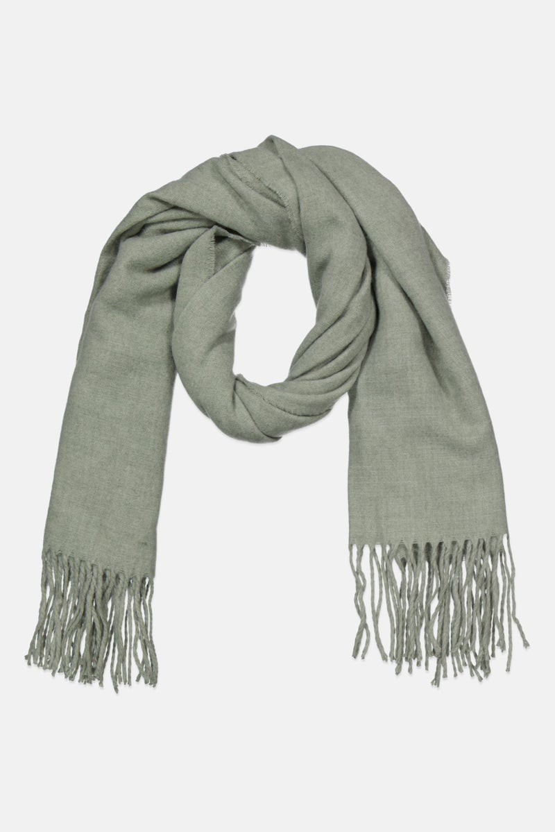 Tchibo Women Woven Fringes Scarf 73 x 208 cm, Sage Green  - Image 1