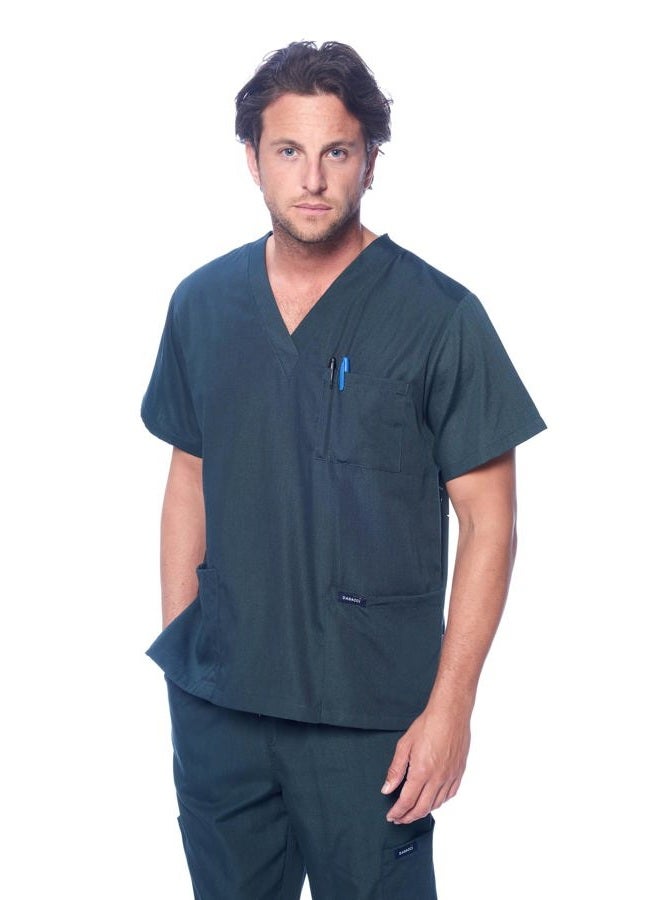 Dagacci Scrubs Medical Uniform Mens Scrub Set Medical Scrubs Top and Pants, Hunter Green, S - Image 2