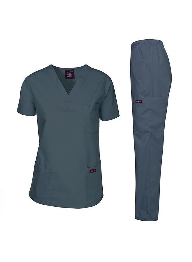 Dagacci Scrubs Medical Uniform Mens Scrub Set Medical Scrubs Top and Pants, Hunter Green, S - Image 3