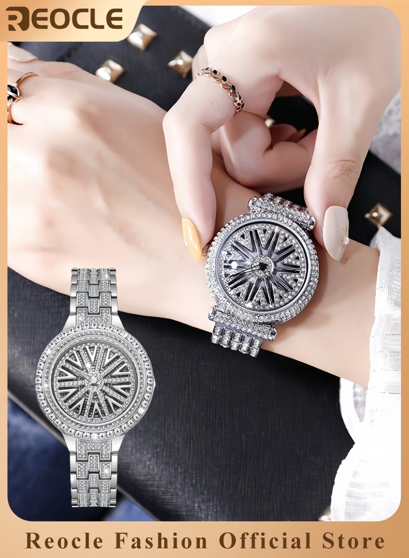 REOCLE Women's Luxury Diamond Watch Alloy Rhinestone Quartz Watch Stylish Bling Watch Stainless Steel Strap Diamond Dial Fashion Wrist Watches  - Image 1