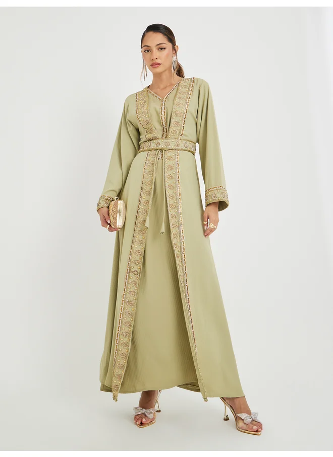 مكسيم كريشن Maxim Creation Hand Embroidered V Neck Layered Jalabiya