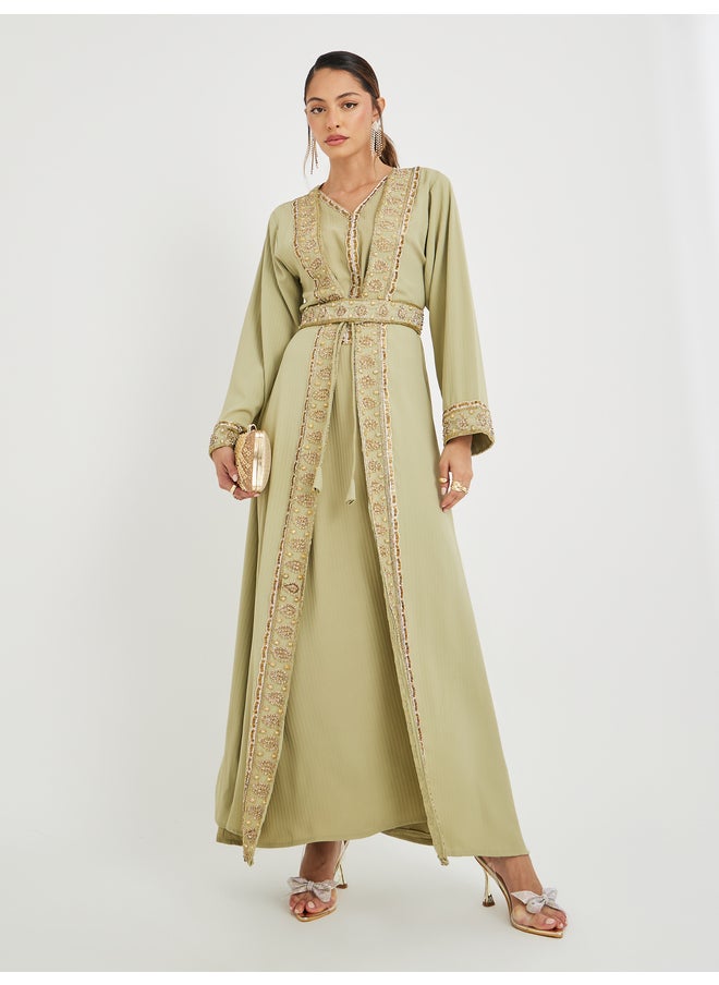 Maxim Creation Maxim Creation Hand Embroidered V Neck Layered Jalabiya  - Image 1