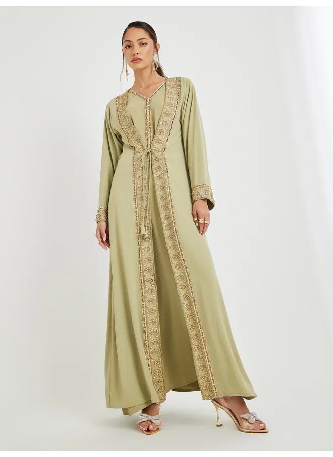 مكسيم كريشن Maxim Creation Hand Embroidered V Neck Layered Jalabiya