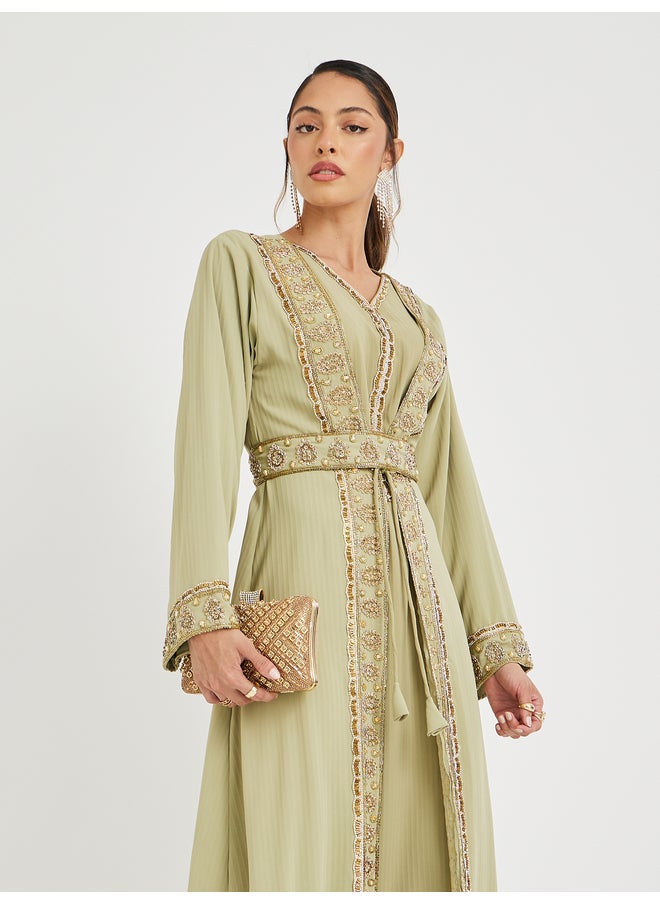 Maxim Creation Maxim Creation Hand Embroidered V Neck Layered Jalabiya  - Image 3