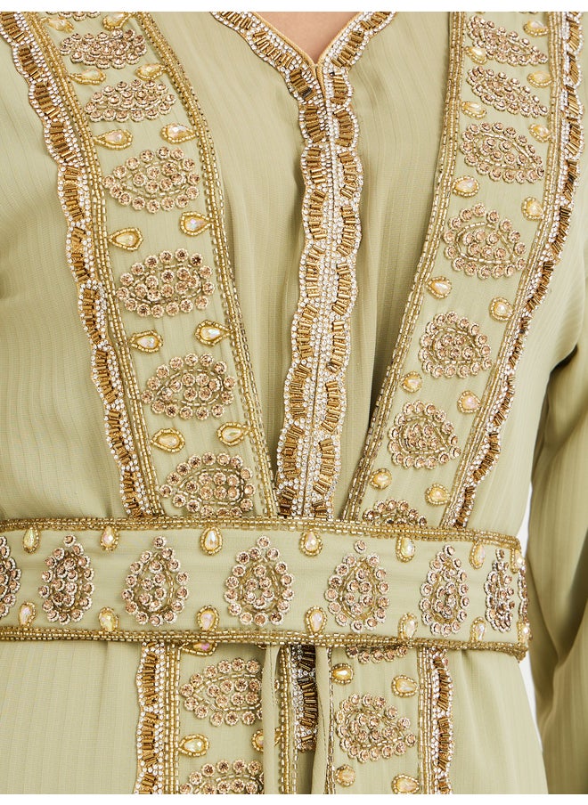 Maxim Creation Maxim Creation Hand Embroidered V Neck Layered Jalabiya  - Image 4
