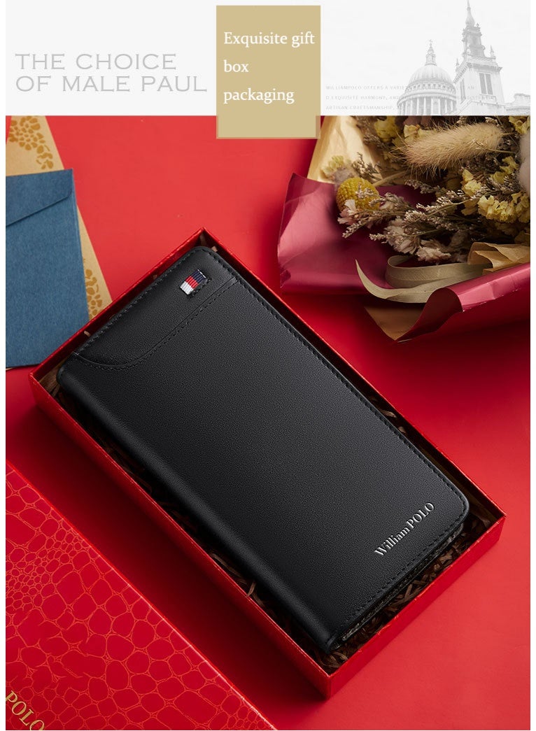 ويليامبولو WilliamPolo محفظة طويلة حقيبة الجلد الأصلي محفظة الرجال سحاب الجلد كليب الأعمال متعددة الوظائف حقيبة اليد - Image 5