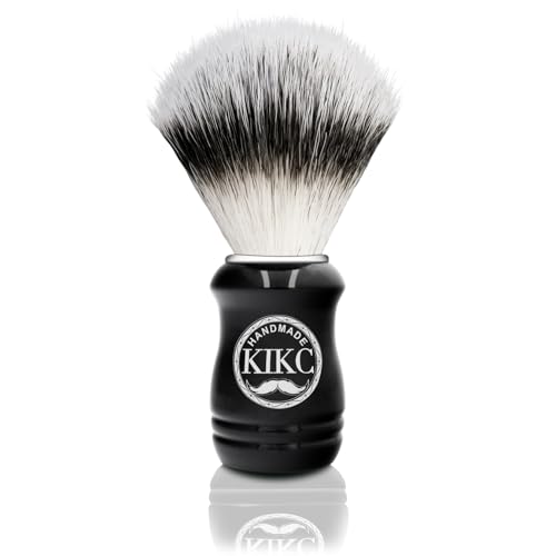 KIKC Hand Crafted Shaving Brush for Vegans Synthetic Hair Bristle for Wet Shave Comfortable ABS Handle Black Color Best Gift for Bearded Man - Image 1