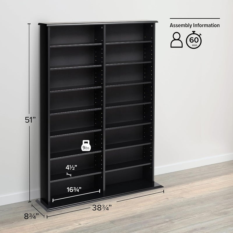 Prepac 2 Column Display Cabinet Media Storage, Double Width Wall, Black - Image 4