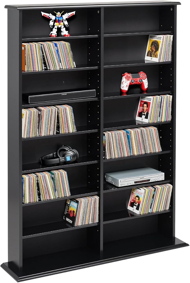 Prepac 2 Column Display Cabinet Media Storage, Double Width Wall, Black - Image 1