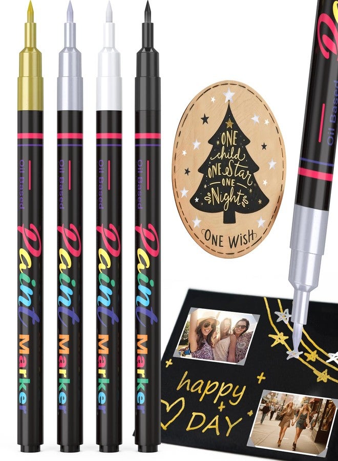 DAPAWIN Permanent Oil Based Paint Markers: 4 Colors Waterproof Permanent Paint Pens for Metal, Rock, Wood Craft, Plastic, Fabric, Diy Christmas Gift, Engineer Detail Work, Fine Point Oil Based Marker - Image 1