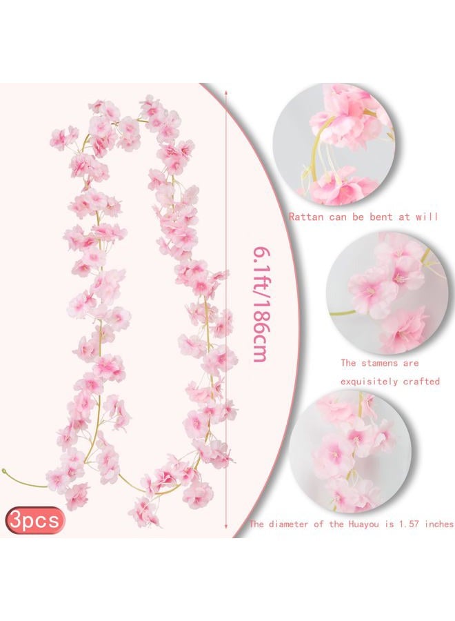 CITYES 3pcs Artificial Flower Light Pink Cherry Blossom Vines - Image 2