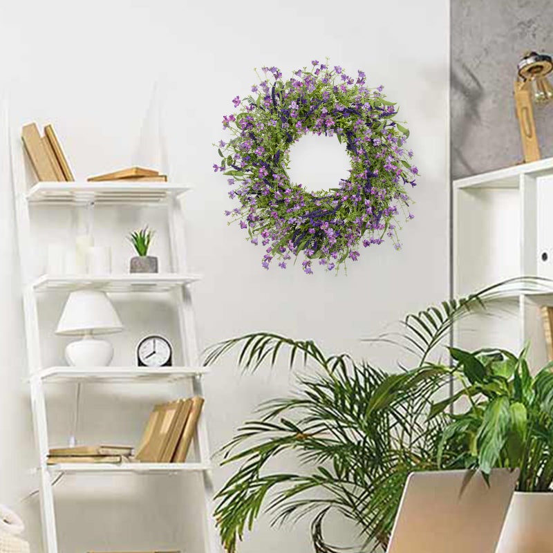 LLZLL Purple Spring Wreaths for Front Door 22 Inch Summer Wreath Artificial Violet Lavender Wreath with Eucalyptus Leaf for Spring Easter Home Decorations - Image 2