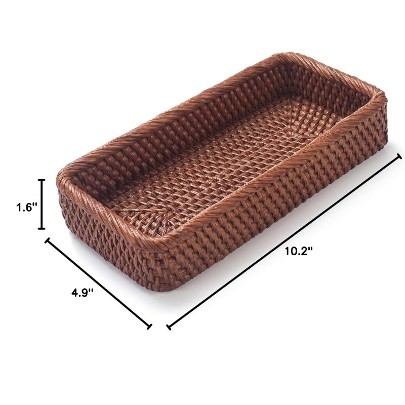 DECRAFTS Rattan Bathroom Vanity Trays Toilet Tank Baskets Long Narrow Hand Towel Storage Basket for Storage, Decorative (Honey Brown 10.2 x 4.9 x 1.6 inch) - Image 2