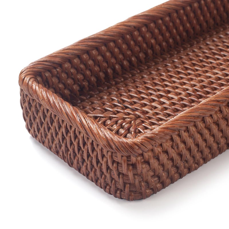DECRAFTS Rattan Bathroom Vanity Trays Toilet Tank Baskets Long Narrow Hand Towel Storage Basket for Storage, Decorative (Honey Brown 10.2 x 4.9 x 1.6 inch) - Image 5
