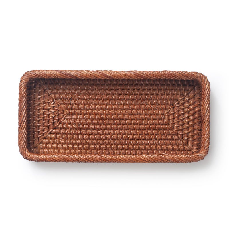 DECRAFTS Rattan Bathroom Vanity Trays Toilet Tank Baskets Long Narrow Hand Towel Storage Basket for Storage, Decorative (Honey Brown 10.2 x 4.9 x 1.6 inch) - Image 4
