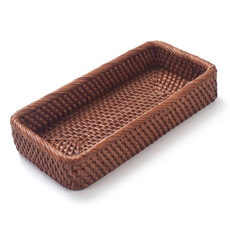 DECRAFTS Rattan Bathroom Vanity Trays Toilet Tank Baskets Long Narrow Hand Towel Storage Basket for Storage, Decorative (Honey Brown 10.2 x 4.9 x 1.6 inch) - Image 3