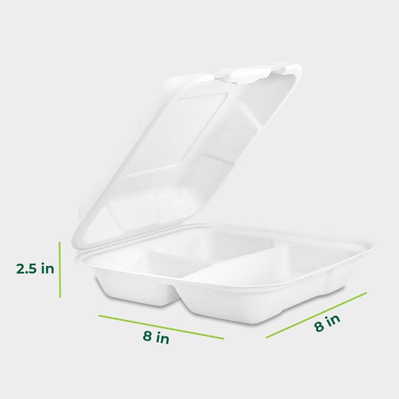 Freshware حاويات فريش وير على شكل صدف 8 × 8 بوصة 3 أقسام 50 عبوة بيضاء - Image 3
