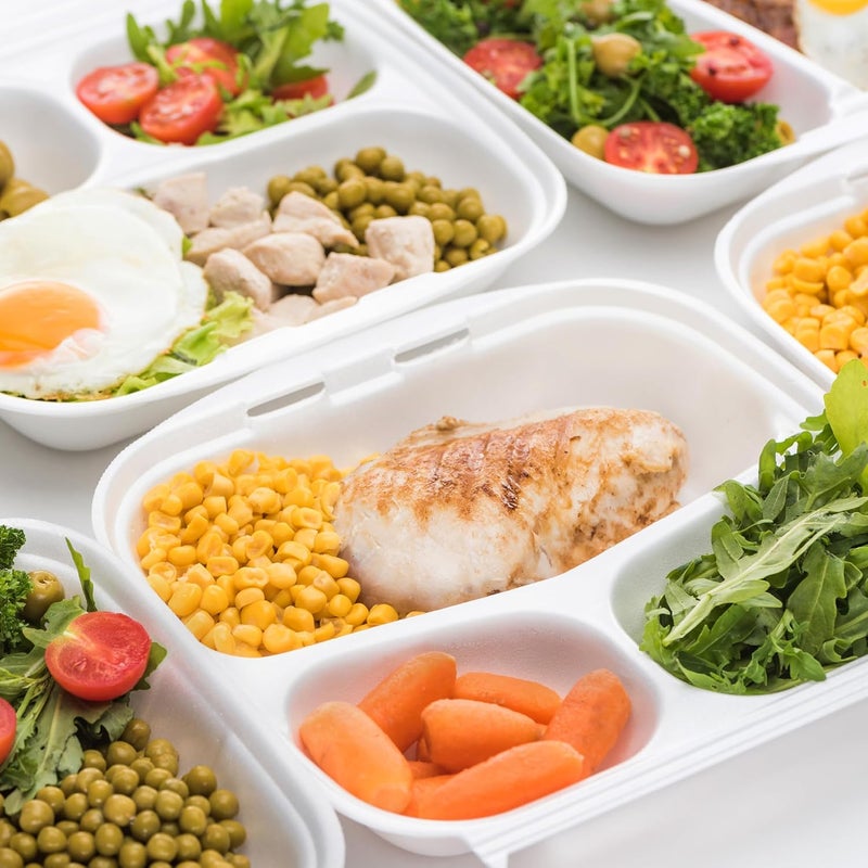 Freshware حاويات فريش وير على شكل صدف 8 × 8 بوصة 3 أقسام 50 عبوة بيضاء - Image 5
