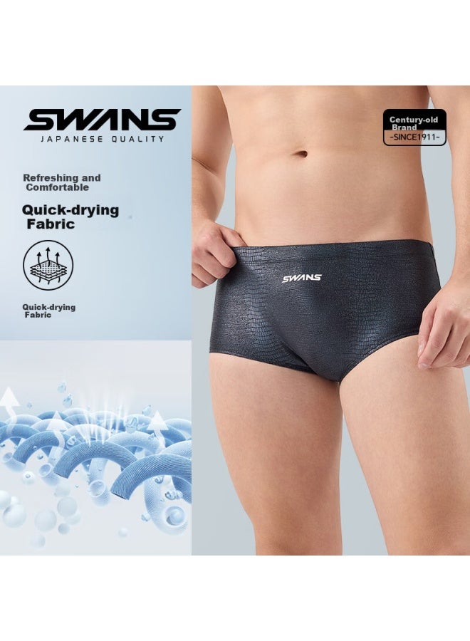 Speed Vision Suanshi Swans Men's Swim Trunks, Square Leg, Professional Training Swimwear, Chlorine-resistant, Quick-drying, Compeive Speed Swimwear, Black, L - Image 2