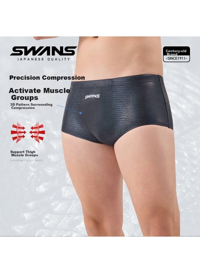 Speed Vision Suanshi Swans Men's Swim Trunks, Square Leg, Professional Training Swimwear, Chlorine-resistant, Quick-drying, Compeive Speed Swimwear, Black, L - Image 1