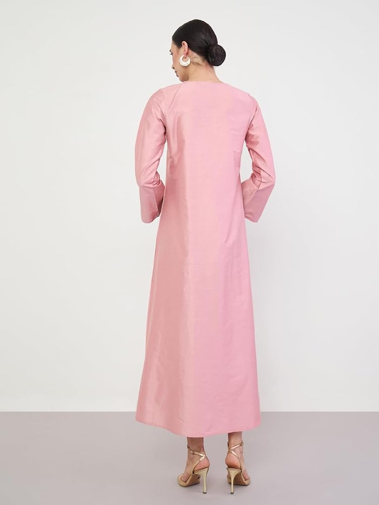 Styli Amirah Pink Jalabiya with Zari Embroidery,Pink,S - Image 5