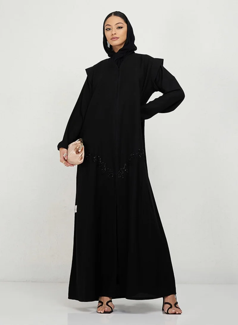 Rosette Abaya Abaya Shoulder Design & Black embroidery