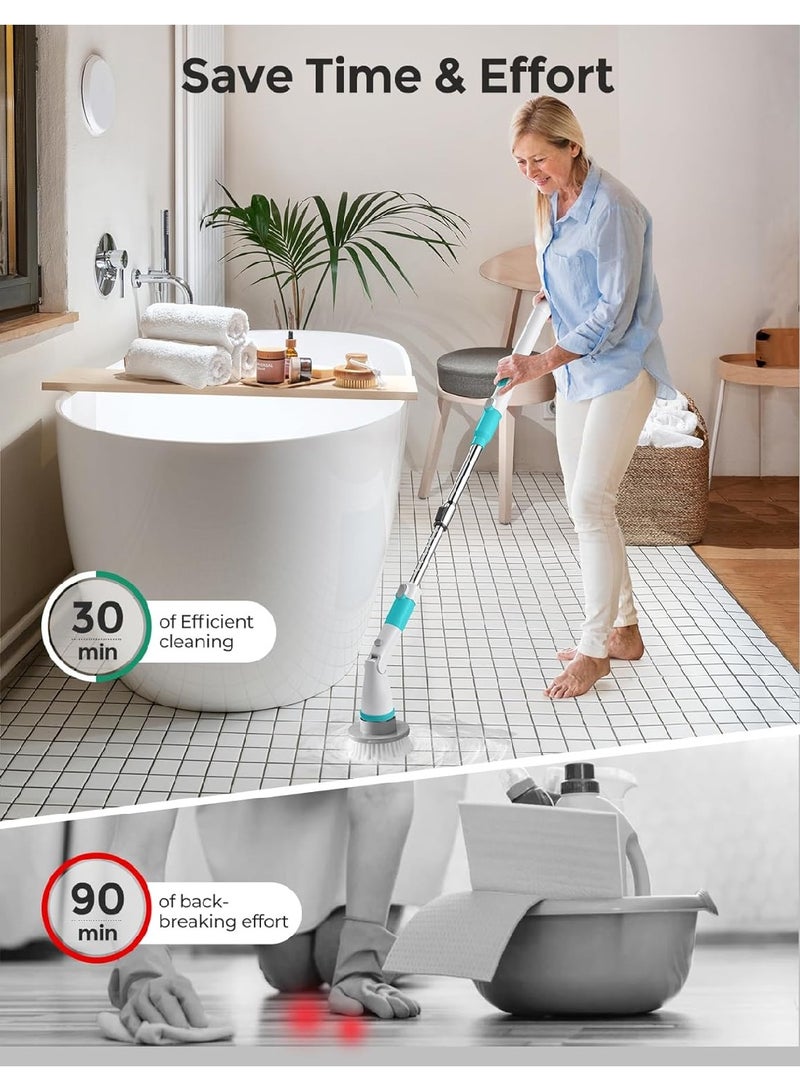 جهاز غسيل كهربائي دوار لاسلكي، 4 رؤوس بديلة، فرشاة تنظيف الدش مع ذراع تمديد، لأرضيات البلاط المغطاة بالحوض - Image 3