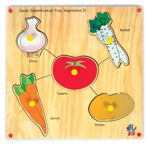 Skillofun Wooden Junior Identification Tray Vegetables II with Knobs, Multi Color - Image 1