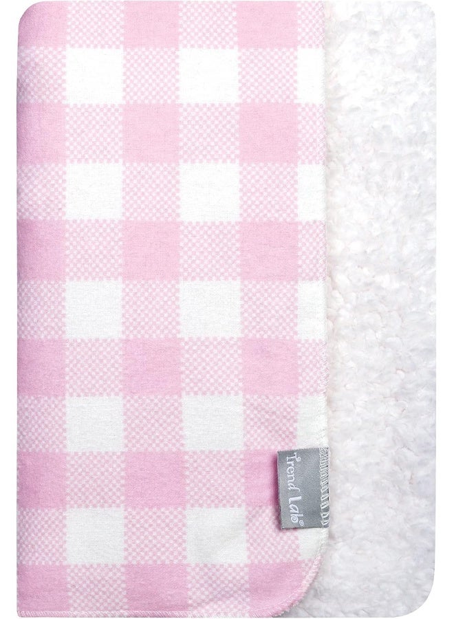 Trend Lab Pink & White Buffalo Check Flannel & Faux Shearling Baby Blanket - Image 1
