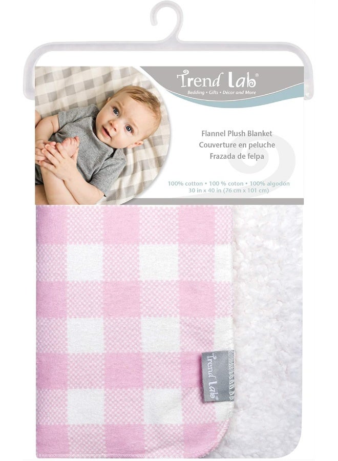 Trend Lab Pink & White Buffalo Check Flannel & Faux Shearling Baby Blanket - Image 4