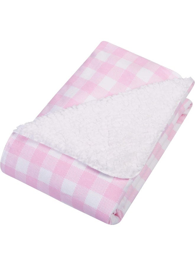 Trend Lab Pink & White Buffalo Check Flannel & Faux Shearling Baby Blanket - Image 2