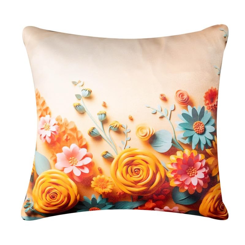 Vendola 3D Decorative Satin Sofa Cushion Covers Set of 5, 18 inch x 18 inch, Sofa Pillow Cover, White and Blue, Floral Design, Zipper Closure (Colour Bust, 18X18 Inches) - Image 5