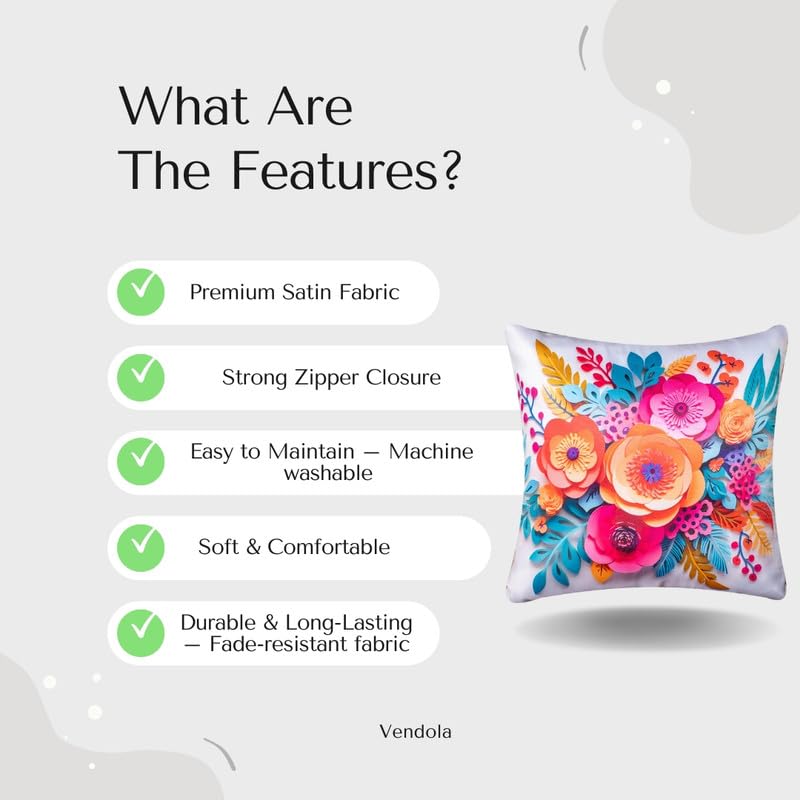 Vendola 3D Decorative Satin Sofa Cushion Covers Set of 5, 18 inch x 18 inch, Sofa Pillow Cover, White and Blue, Floral Design, Zipper Closure (Colour Bust, 18X18 Inches) - Image 2