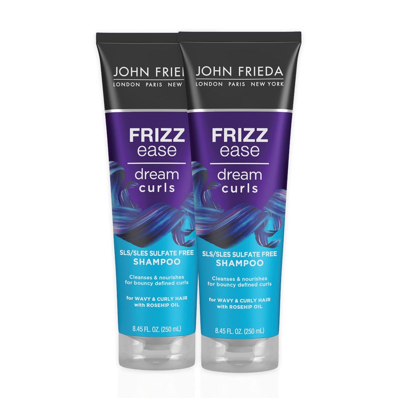 John Frieda شامبو جون فريدا لمكافحة التجاعيد، شامبو فريز إيز دريم كيرلز، شامبو خالي من SLS/SLES للشعر المجعد، يساعد في التحكم في التجاعيد، مع تقنية تعزيز التجاعيد، 8.45 أونصة سائلة، عبوة من 2 - Image 1