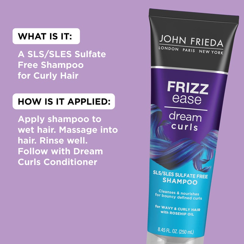 John Frieda شامبو جون فريدا لمكافحة التجاعيد، شامبو فريز إيز دريم كيرلز، شامبو خالي من SLS/SLES للشعر المجعد، يساعد في التحكم في التجاعيد، مع تقنية تعزيز التجاعيد، 8.45 أونصة سائلة، عبوة من 2 - Image 4