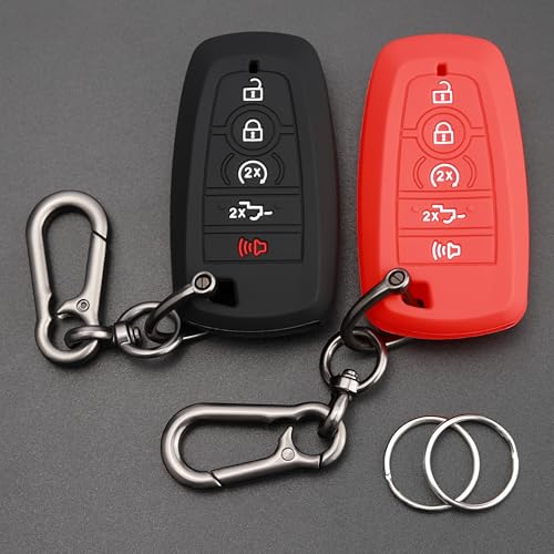 TANDRIVE Key Fob Cover for 2026 20252017 Ford F150 F250 F350 F450 F550 F650 F750 5 Button Silicone 2Pack Black and Red - Image 1