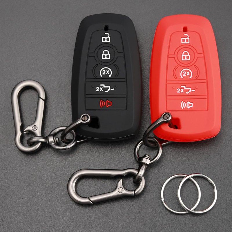 TANDRIVE Key Fob Cover for 2026 20252017 Ford F150 F250 F350 F450 F550 F650 F750 5 Button Silicone 2Pack Black and Red - Image 3