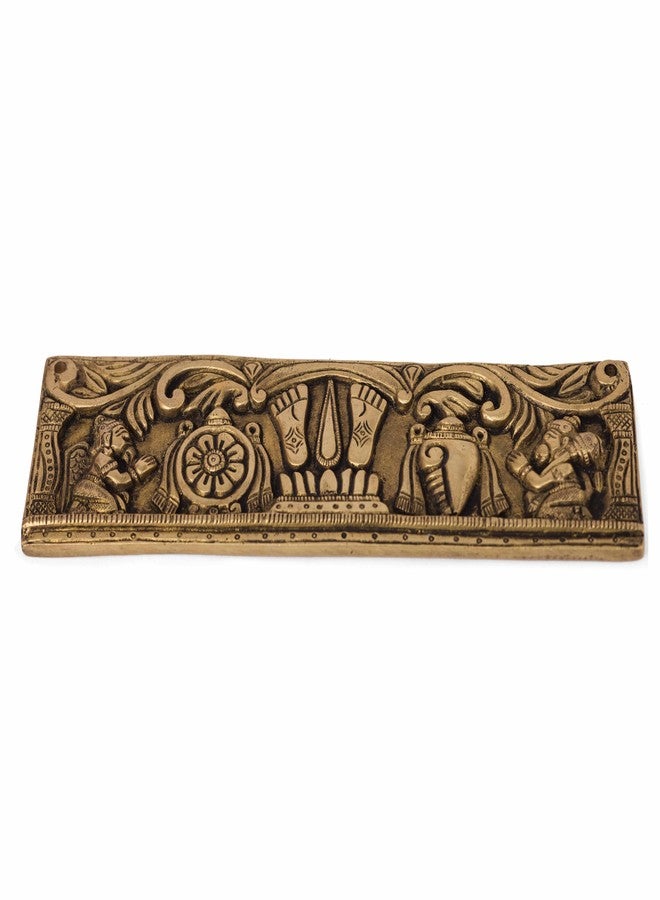 GURU JEE™ Handcrafted Brass Wall Decor Decorative Metal Plate Lord Vishnu Symbol Shankh Chakra Namah Figurines Statue Sculpture for Home Gifts Showpiece - Image 1