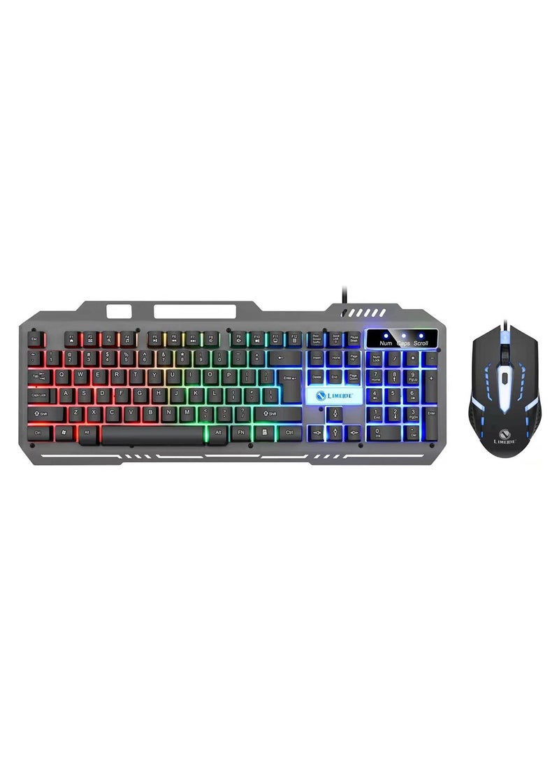 RGB Gaming Keyboard Mouse Combo - Anti-Splash, Built-in Phone Holder, Plug  Play - 104 Keys, 1200/1800 DPI, Anti-Ghosting, Metal Panel for PC Gamers  - Image 1