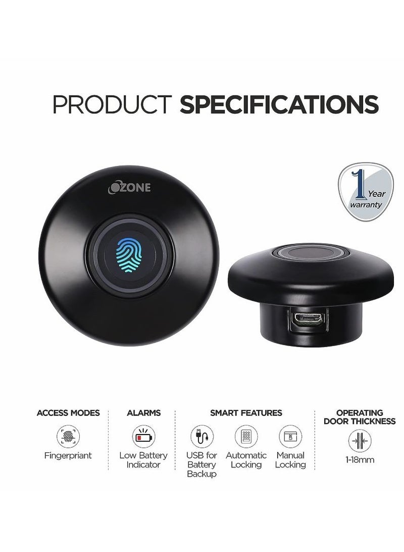 أوزون OZFL-55-F أسود | قفل بصمة للخزانة وخزانة الملابس | بواسطة الأوزون الهند - Image 3