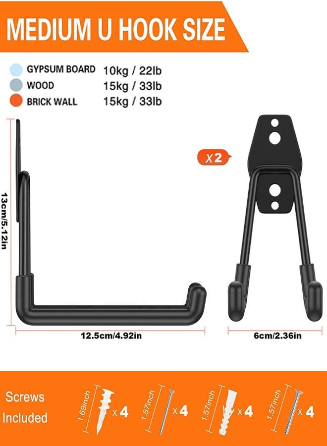 Generic Garage Hooks, 2 Pack Wall Mount Hooks, Garage Hanging Garden Tool Organizer, Heavy Duty U-Hooks Tool Storage Organizer for Hanging Ladders, Hose, Bulk Items  - Image 2