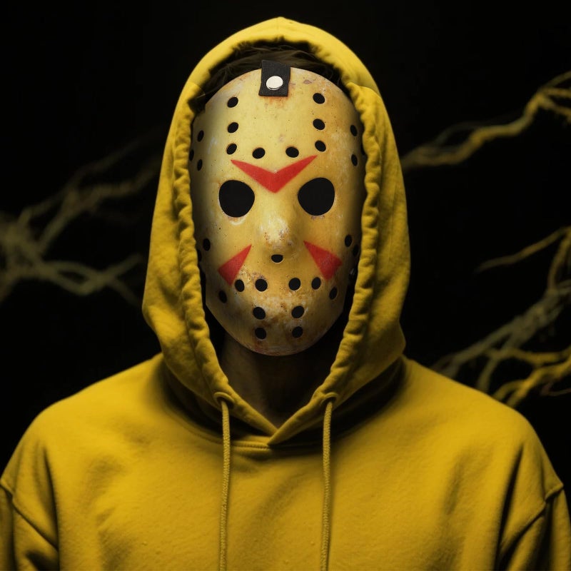 HWQVA Scary Halloween Mask for Adults, Hockey Maskï¼ŒSlasher killer Costume Prop-9.8 in x 7.5 in x 3.5 in-Yellow - Image 4