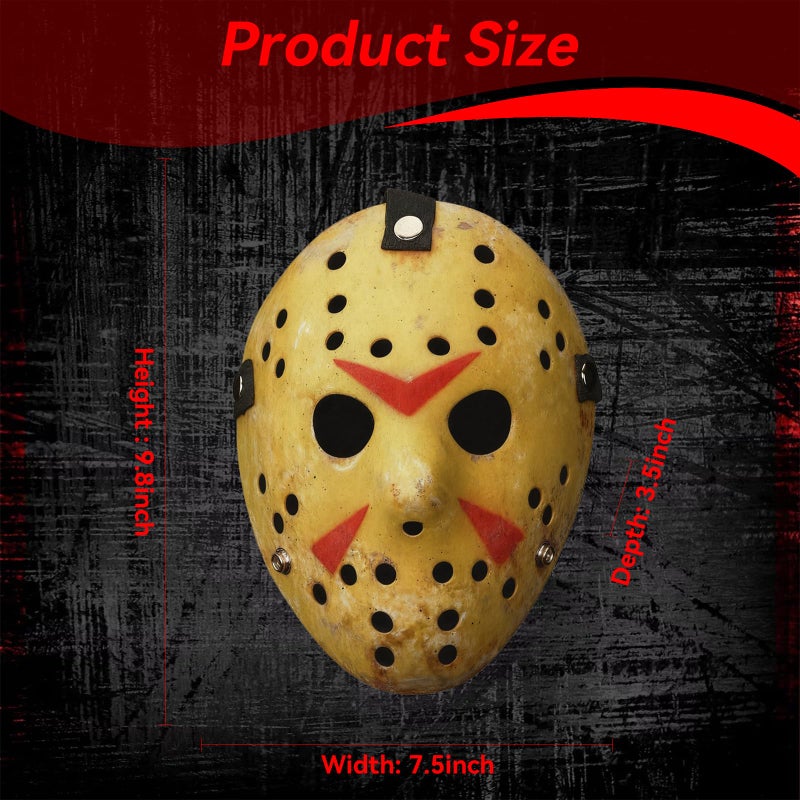HWQVA Scary Halloween Mask for Adults, Hockey Maskï¼ŒSlasher killer Costume Prop-9.8 in x 7.5 in x 3.5 in-Yellow - Image 2