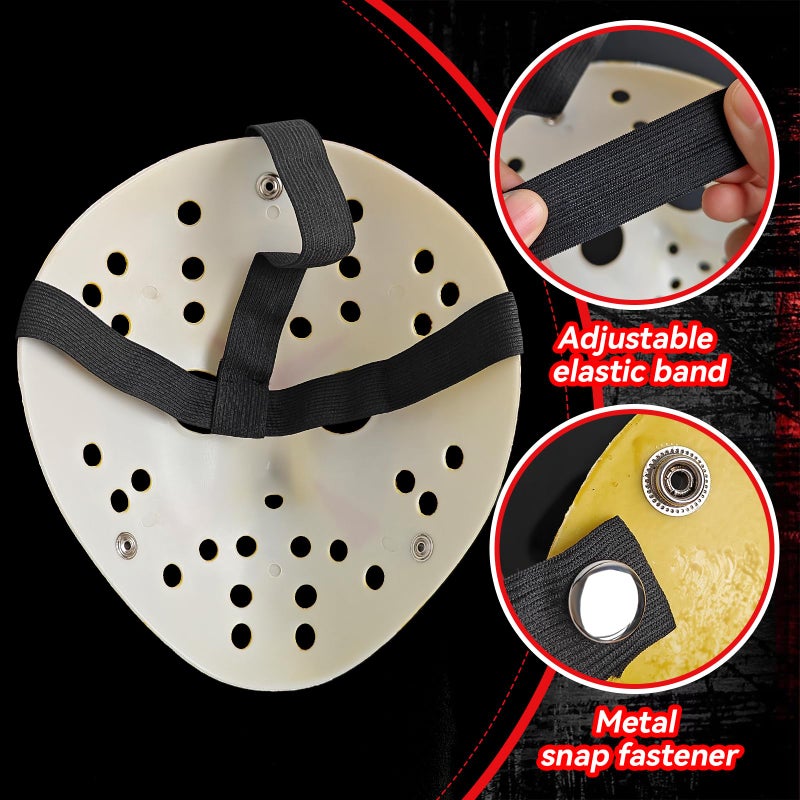 HWQVA Scary Halloween Mask for Adults, Hockey Maskï¼ŒSlasher killer Costume Prop-9.8 in x 7.5 in x 3.5 in-Yellow - Image 3