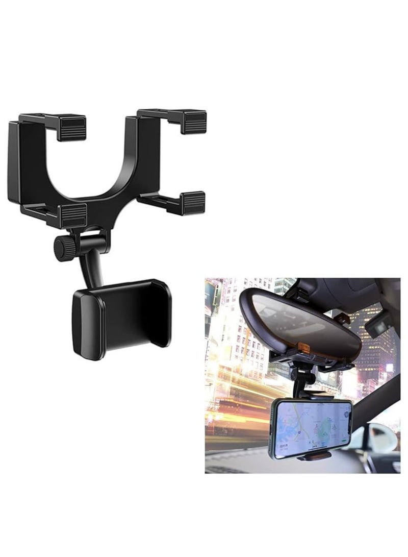 حامل هاتف مرآة السيارة، حامل هاتف السيارة، قاعدة هاتف مع دوران 360° ومشابك قابلة للتعديل، مهد هاتف ذكي عالمي، أسود - Image 2
