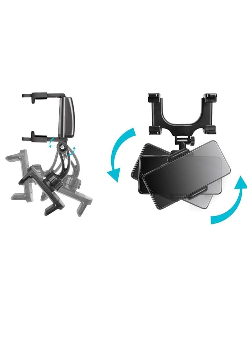 حامل هاتف مرآة السيارة، حامل هاتف السيارة، قاعدة هاتف مع دوران 360° ومشابك قابلة للتعديل، مهد هاتف ذكي عالمي، أسود - Image 3