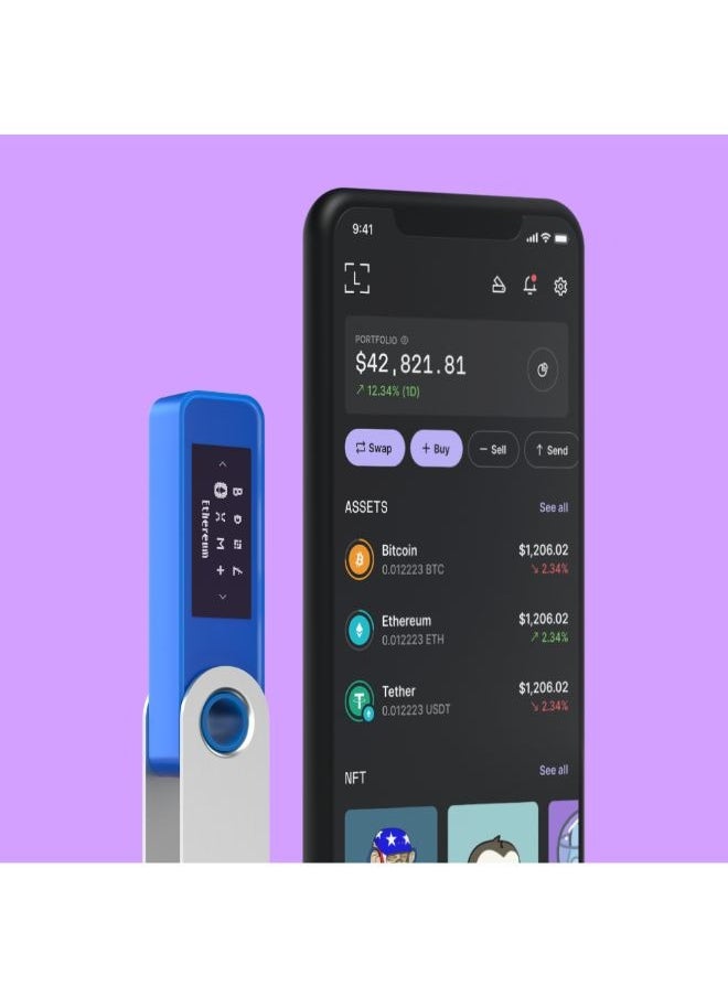 Ledger - Nano S Plus Hardware Wallet | Safest Crypto & NFT Cold Storage, OLED Screen, Type-C Connectivity, 5000+ Coins Supported, for Android, MacOS & Windows - Blue - Image 1