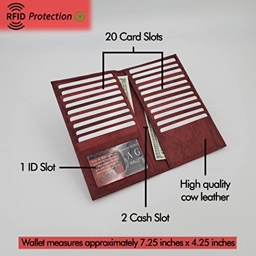 ag wallets Genuine Leather Mens Long ID 19 Credit Card Security Wallet (RFID_Burgundy) - Image 2